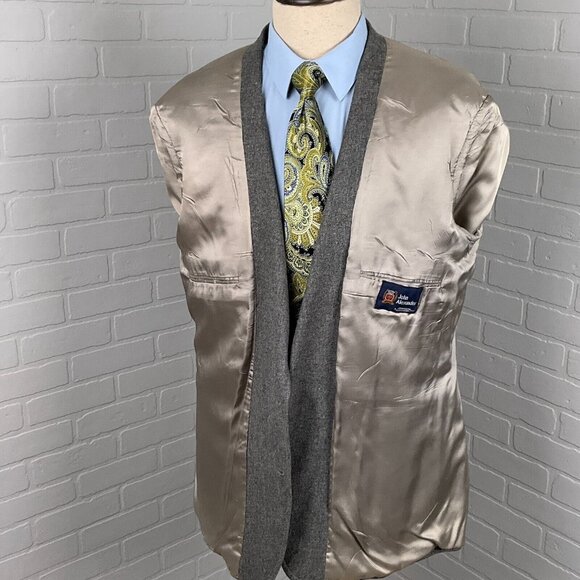 John‎ Alexander Blazer Men 42 Gray Silver Shield Wool Hartmarx Jacket USA VTG - Picture 6 of 16